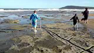 Ethan has Cerebellar Hypoplasia Ataxia Walking on the beach with Hiking sticks [upl. by Anitnatsnok]