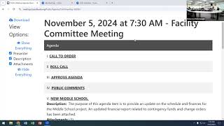 WCSD BOE November 5 2024 Facility Committee [upl. by Eleynad]