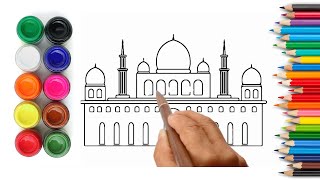 Learn to draw mosque easily  Masjid Drawing Easy for kids [upl. by Wilmott]