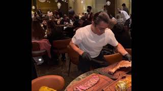 NUSRET STEAKHOUSE LONDON SALTBAE DINING EXPERIENCE SALTBAE SERVING GUESTS IN LONDON [upl. by Ahsitnauq]