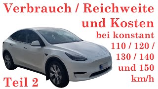 Verbrauch Kosten Reichweite 110  150 kmh Tesla Model Y RWD [upl. by Taima]