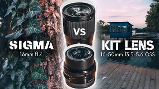 Sigma 16mm f14 vs Sony 1650mm Kit Lens  Comparison [upl. by Anilosi287]