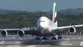 Unbelieveable AIRBUS A380 HARD CROSSWIND LANDING during a STORM at Düsseldorf  4K [upl. by Woermer]