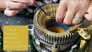 Fixing a Dropped Rib Stitch on my Circular Sock Machine Erlbacher Gearhart Speedster [upl. by Norrehs514]