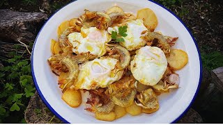 HUEVOS FRITOS con Alcachofas LA CENA PERFECTA 👌🏻  Recetas de Guille en 5 Minutos [upl. by Hegyera]