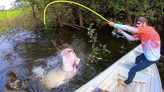 Fisherman lands 200 lb MONSTER in a HIDDEN LAGOON [upl. by Clardy]