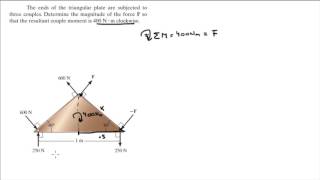 Determine the magnitude of the force F so that the resultant couple moment is 400 Nm clockwise [upl. by Sydney]