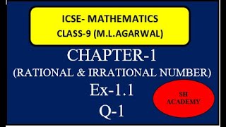 ICSE MATHEMATICS  MLAGARWAL  Class 9  Chapter 1 RATIONAL amp IRRATIONAL NUMBERS EX 11Q1 [upl. by Inman]