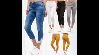 Damen Denim Jeans Stretch Leggings Hose Skinny Röhrenjeans Spitze Model Fashion Outfit Trend Show [upl. by Naamana]