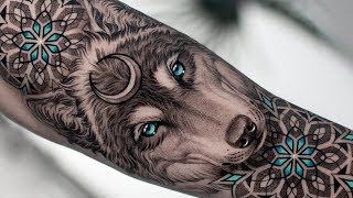 REALISTIC WOLF amp GEOMETRIC TATTOO TIME LAPSE [upl. by Gannie]