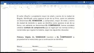 Contrato de compraventa de Vehículo Automotor Carro o Moto en Colombia  Modelo de contrato [upl. by Tomas256]