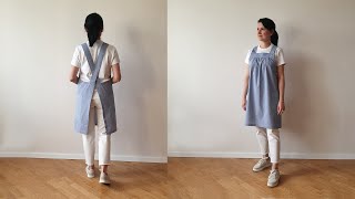 S to 3XL cross back apron with pockets sewing tutorial japanese no tie pinafore for women MIYA [upl. by Eveivaneg968]