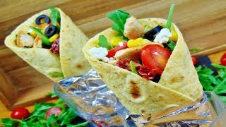 Rezept Mediterrane Wraps mit Hähnchen Gemüse und Feta  schnell und einfach selber machen [upl. by Korney696]