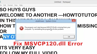 How To Fix MSVCP120dll File Missing system Error Windows 78110 [upl. by Adnolat827]