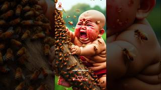 😭 Little baby monk crying with bee hive shorts tutu cutebaby cutemonk funny [upl. by Cacka]