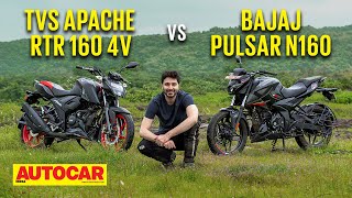 TVS Apache RTR 160 4V vs Bajaj Pulsar N160 I Which is the best 160cc motorcycle I Autocar India [upl. by Dorry218]