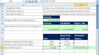 Excel Statistics 35 Weighted Mean amp Geometric Mean [upl. by Knudson381]