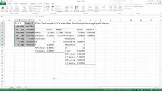 PAST Lesson 12 Test for equal  unequal variances before Students ttest in PAST and Excel [upl. by Hallerson722]