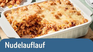 Einfacher Nudelauflauf – mit Tomatensoße Salami und Käse 🍅🧀  REWE Deine Küche [upl. by Savart362]