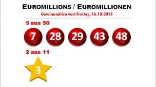 Euromillions Ziehung Gewinnzahlen Freitag 16 Oktober 2015 [upl. by Enitselec508]