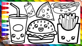 Como Desenhar Comidas Rápidas 🍔🍕🌭🥤 Desenhar e Colorir Comidas Rápidas Fofas 🌈 Desenhos Para Crianças [upl. by Ethe]