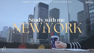 3HOUR STUDY WITH ME 🏙️  Pomodoro 255  🎶 calm piano  rain sounds Music ver in New York 🚕 [upl. by Aibar]