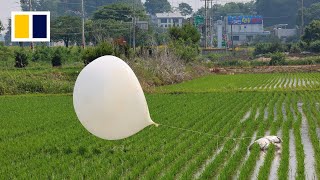 North Korean trash balloons flying into South seen at border [upl. by Veneaux860]