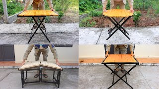 Great idea for a clever craftsmans 4 folding tables  DIY smart folding metal table [upl. by Nelia]