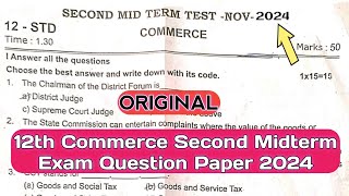 12th Commerce Second Midterm Exam Original Question Paper 2024 [upl. by Arikehs689]