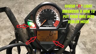 Diagnosing An quotFIquot Light On An SV650  SV1000 By Putting The Bike Into DEALER MODE w Codes [upl. by Acirret]