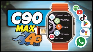 Smartwatch C90 MAX com Playstore Wifi 4G GPS e CAMERA DUPLA UNBOXING e REVIEW [upl. by Zobe172]