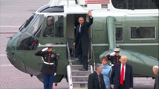 Barack And Michelle Obama Leave The US Capitol After Trumps Inauguration  Insider Business [upl. by Lotsirb]