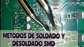 como soldar y desoldar componentes pequeños SMD resistencias y capacitores con estación o cautin [upl. by Yentyrb]