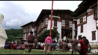 Bhutanese unfolding the colourful thangka  Kurjey Festival [upl. by Flannery]