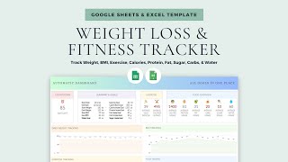 Weight Loss Tracker  Google Sheets amp Excel Template  Fitness Tracker  Protein Tracker  BMI [upl. by Ynnattirb]