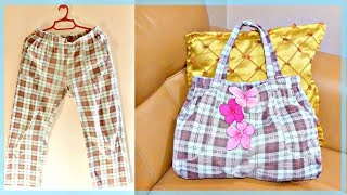 DIY TOTE BAG Simple amp Easy Bag from Old Home Pants Recycling Old Clothes [upl. by Onaicul302]