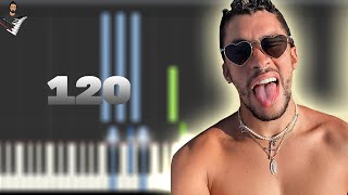 BAD BUNNY  120  Instrumental Piano Tutorial  Partitura  Karaoke  MIDI [upl. by Elak]