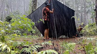 RELAXING CAMPING IN HEAVY RAIN ⛈️ RELAX WHEN IT RAINS IN A WARM TENT [upl. by Knowle]