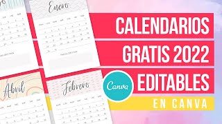 CALENDARIOS GRATIS 2022 para imprimir editables en canva PDF [upl. by Bernelle671]