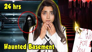 Living in a HAUNTED BASEMENT for 24 hours  Biggest mistake😱😨 [upl. by Korns]