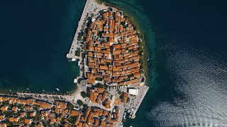 Korčula town from high from very high Korčula island Croatia [upl. by Marleah]