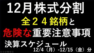 あす上がる株 ～最新の日本株での株式投資のお話です。初心者でも！ １２月の株式分割２４銘柄と決算スケジュール２週間分～ [upl. by Adnohsor79]