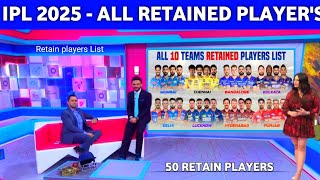 All Teams 55 Confirm Retain Players IPL 2025  All 10 Teams Retain Players List  CSK MI RCBKKR [upl. by Eeryt421]