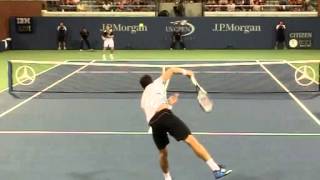 Slow Motion Milos Raonic 2nd Serve vs Gasquet US Open 2013 [upl. by Leimaj]