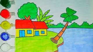 How to draw a Village Scenery ✅ Village Nature 💚💛Gramer Prakitik Drisso Drawing❤ [upl. by Maupin977]