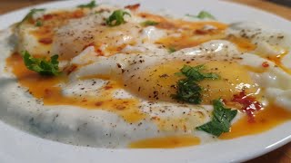 Turkish Poached Eggs Recipe ♥️  Cilbir   Healthy And Quick Breakfast Recipe by CookWithLubna [upl. by Channa]