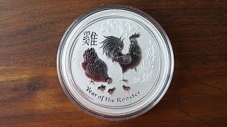 2017 5 oz Silver Year of the Rooster Coin  Perth Mint Lunar Series II Review [upl. by Trik]