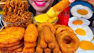 ASMR BLACK BEAN NOODLES CHICKEN TENDER CHEESE STICK ONION RING HASH BROWN MASSIVE Eating Sounds [upl. by Airan]