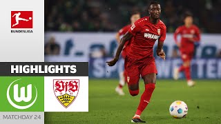 Guirassy Brace In 5GoalThriller  VfL Wolfsburg  VfB Stuttgart  Highlights  MD 24  Buli 2324 [upl. by Reinald362]