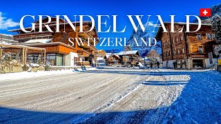 Grindelwald Switzerland in winter 🇨🇭  beautiful Swiss village in the snow ❄️ I 4K walking tour [upl. by Suriaj]